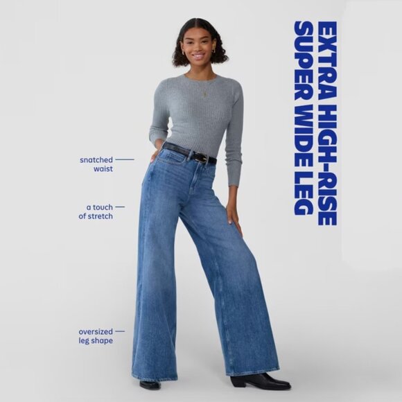NWOT Old Navy Medium Wash Extra High-Waisted Super Wide-Leg Jeans - Picture 5 of 5